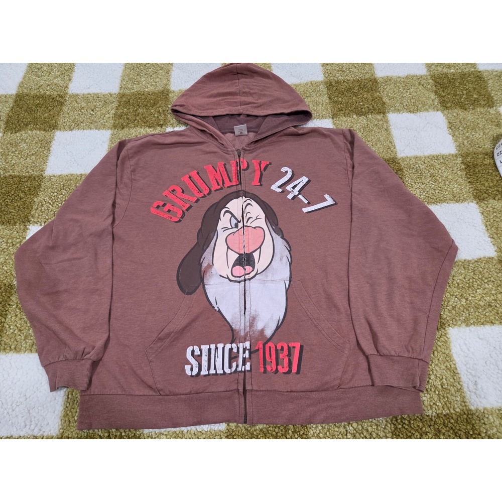 Disney Store Grumpy 24-7 Since 1937 Full Zip Hoodie Brown XL Mens